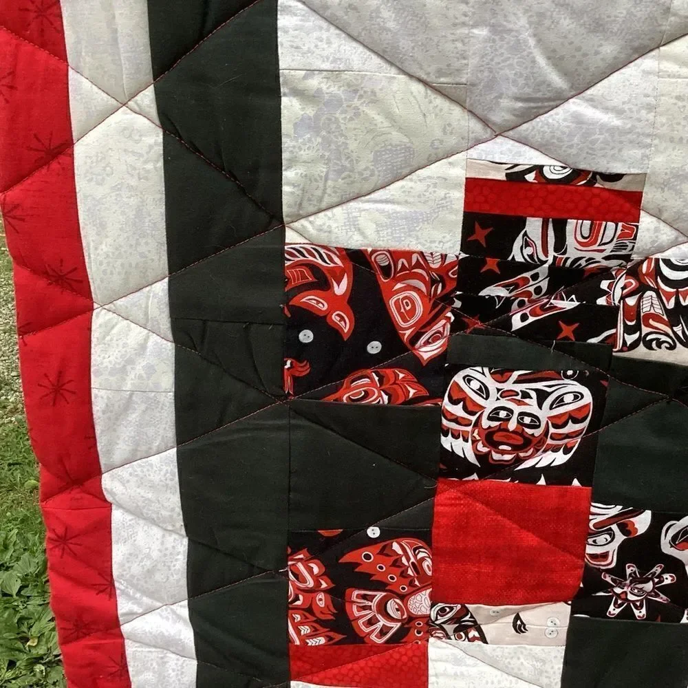 NWT. Hand Crafted Quilt Featuring Tlingit Tribal Prints